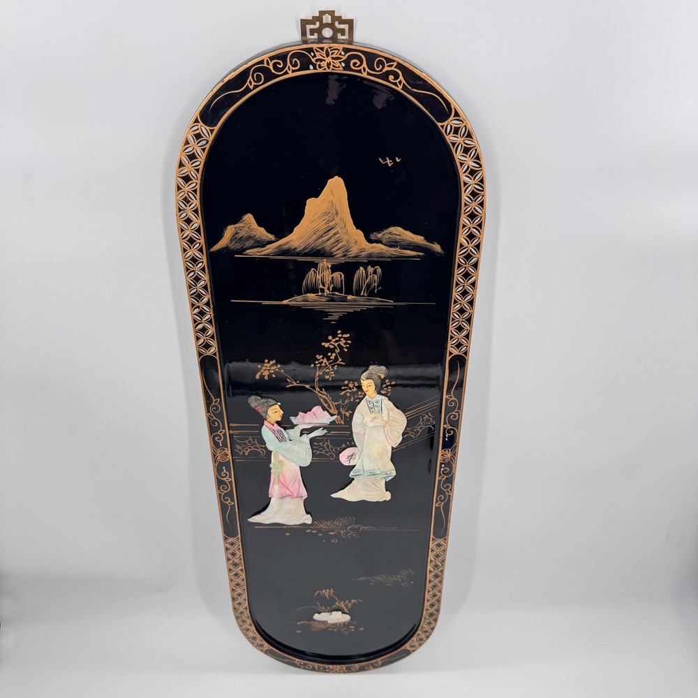 Vintage Chinese Black Lacquer & Mother-of-Pearl Wall Panel